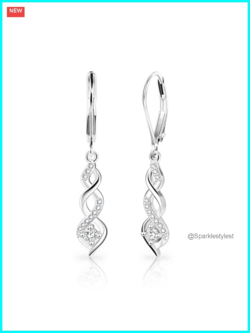 Silver Dangle Earrings Cubic Zirconia Infinity Drop Leverback
